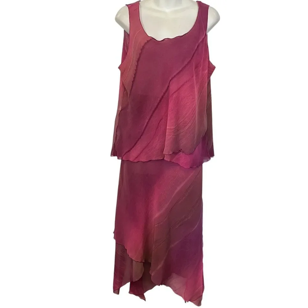 Rapz Womens Sheer Oversized Flowy Lagenlook Top Pull On Skirt Resort Pink sz XL
